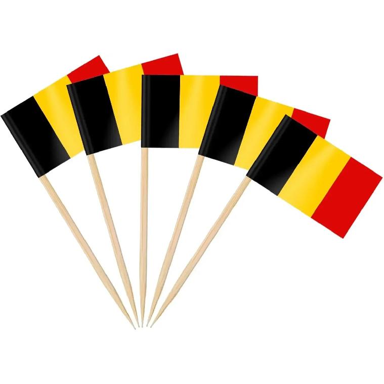 100 Pcs Sweden Flag Toothpick Cake Toppers Swedish Flag Cocktail Food Decorations Mini Stick Cupcake Toppers Picks for Party Belgium