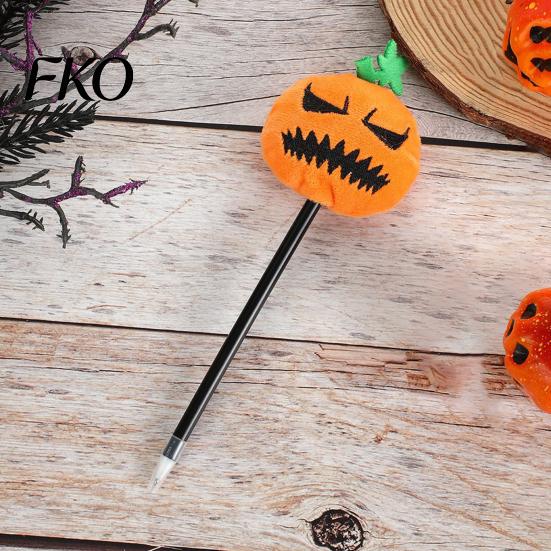 Smooth Writing Pen Halloween Pumpkin Gel Ink Pen, 0.7mm Rollerball with Plush Pumpkin, Novelty Black for Party Favors, Gift Supplies Marker