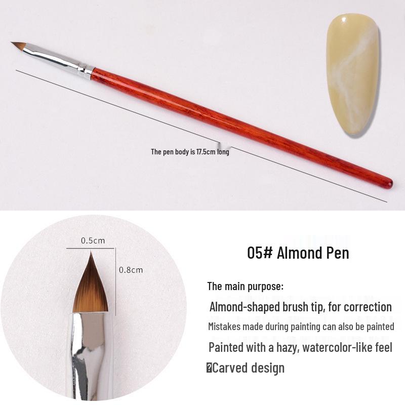 Wooden Handle Nail Art Pen Set - Brushes for Salons, Liner, Round Head, Gel Polish, Carving, Gradient, Smudge.