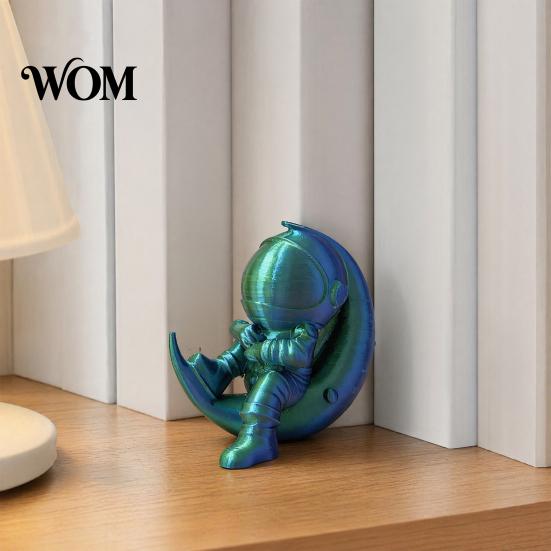 Office Desk Astronaut Figurine 3D Printed Moon Figurine, Sitting on Crescent Spaceman Decor Statue, Desktop Decoration for Home Bookshelf