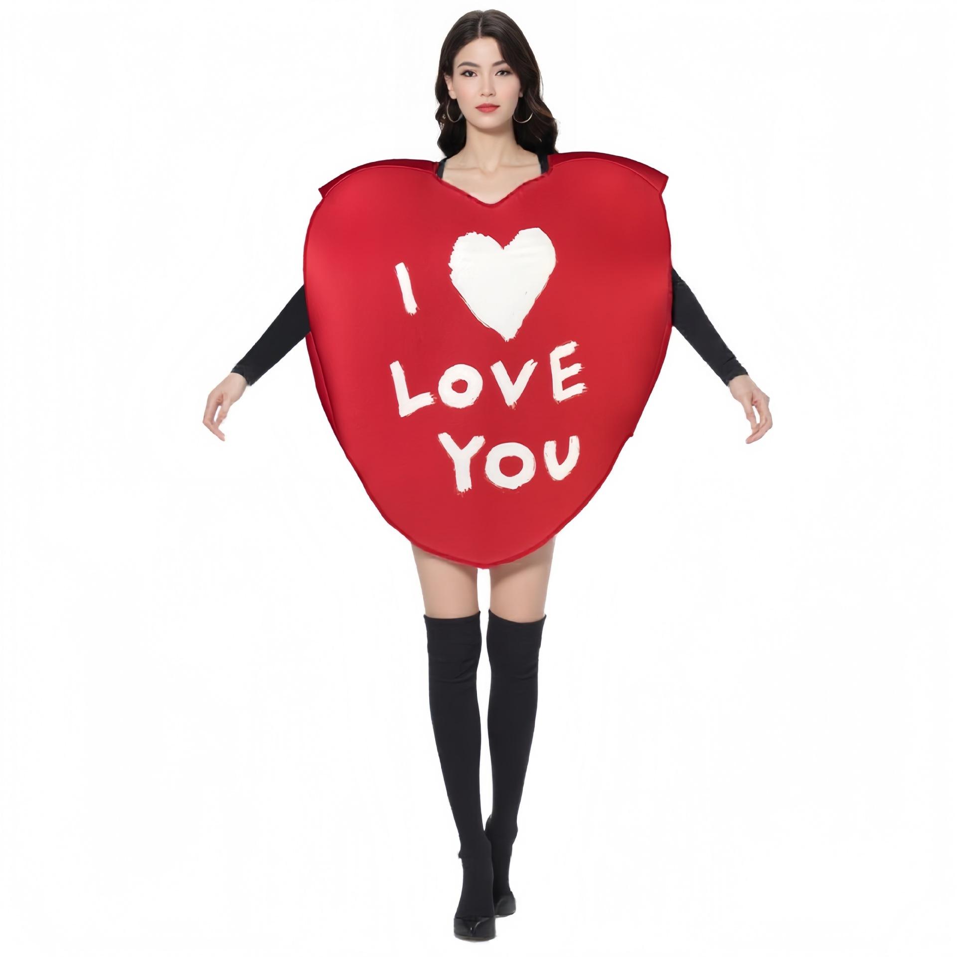 Couples Valentine s Day Heart Costume Set Matching Red Love Tunic Outfit for Him and Her Party Cosplay Onesize
