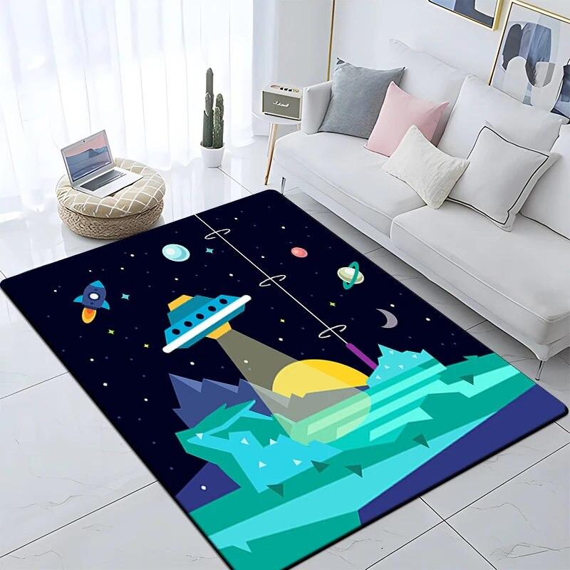 Cartoon Astronaut Children's Room Decorative Carpet Camping Cushion Play Aera Mat  Floor Mat Carpet Game Area Rug Floor Mats