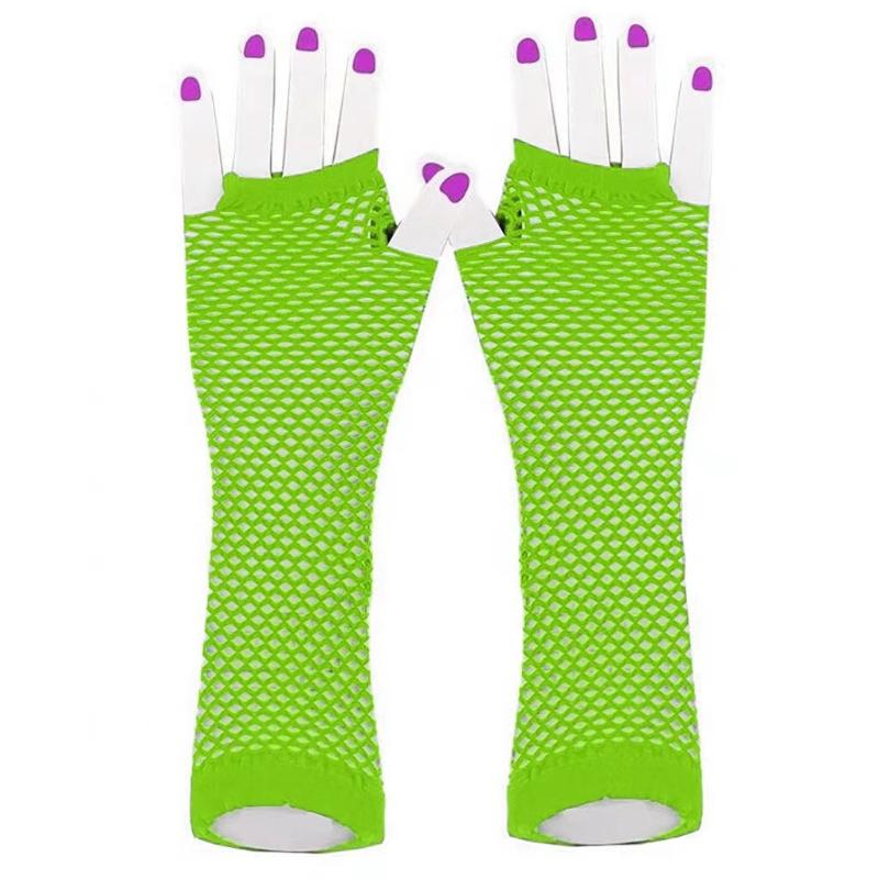 Black Neon Fishnet Fingerless Long Gloves Arm Cuff Party Wear Fancy Dress for Women Sexy Girls Punk Goth Dance Party Mesh Gloves