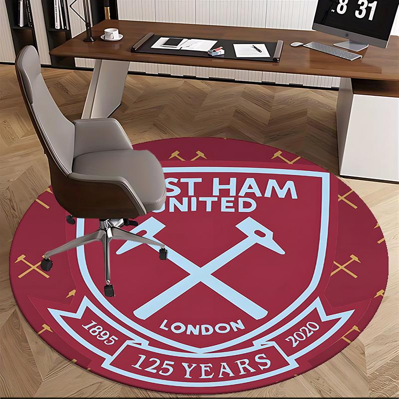 Herb West Ham United, Odznaka Rocznicowa Mata na krzesło Okrągły dywanik Dywanik biurowy, Można prać w pralce, Antypoślizgowy, Nadaje się do salonów, sypialni