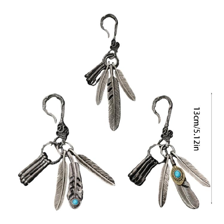 Distinctive Feather Keychain Charm In Antique Silver With Turquoise for Individualistic Fashion Statements Pieces