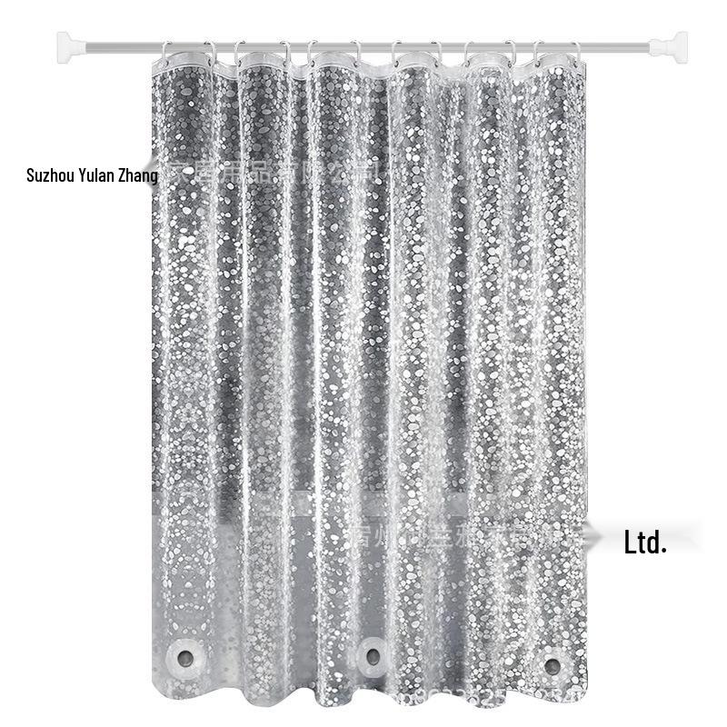 Waterproof Mildew-Resistant PEVA Shower Curtain with No-Drill Telescopic Rod for Bathroom Partition