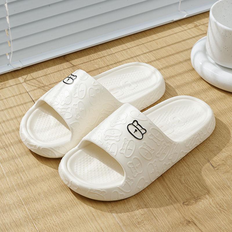 

Summer Non-Slip Cartoon Slippers for Couples - Thick Sole for Home, Shower, and Hotel Use 40-41 (fits 39-40) брудно-білий