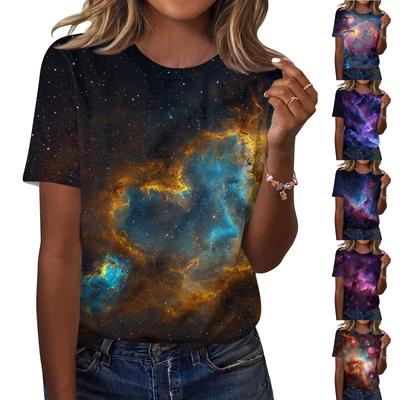Women's Fashionable Casual Short Sleeve Print Round Neck Pullover Top