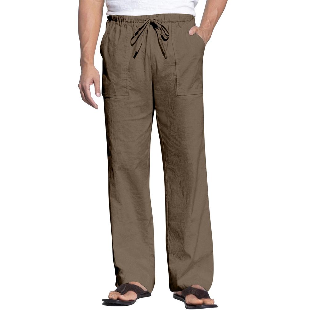Men's Cotton And Linen Summer Casual Drawstring Pocket Trousers
