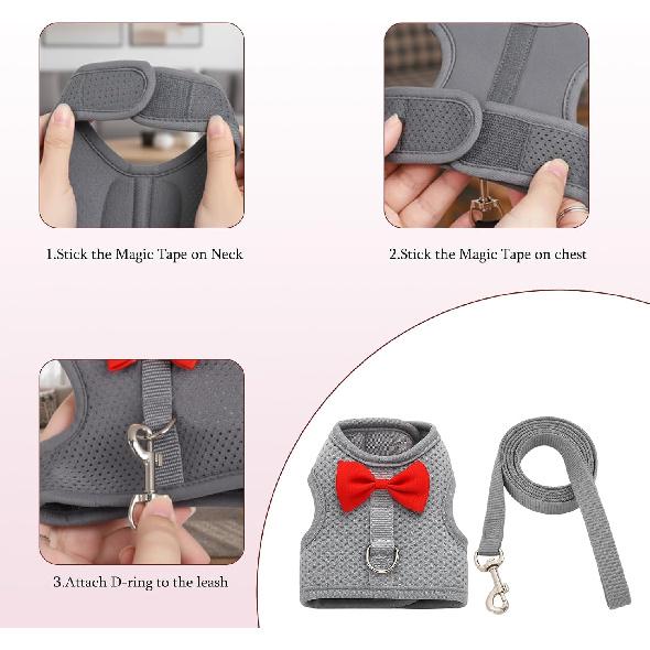 2 Set of Bunny Harness and Leash,Adjustable Bunny Leash for Small Pets. This Complete Rabbit Harness and Leash Set Features Soft Mesh Vests for Safe