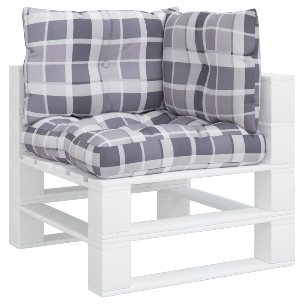 3 Piece Palette Cushion Set Grey Checkered Pattern Fabric