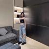 Women's High Waist Washable Ripped Jeans - Slimming, Loose Fit, Floor-Length Wide-Leg Pants