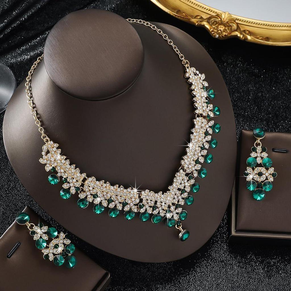 Latest Stylish Design Fancy Wedding Party Crystal Diamonds Necklace Jewellery Set for Women