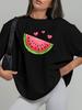 Plus Size, Watermelon Plus Size Women's Printed Unisex T-Shirts, Spring and Summer Casual Short-sleeved Crew Neck Tops, Women's Plus Size Clothing, Tr