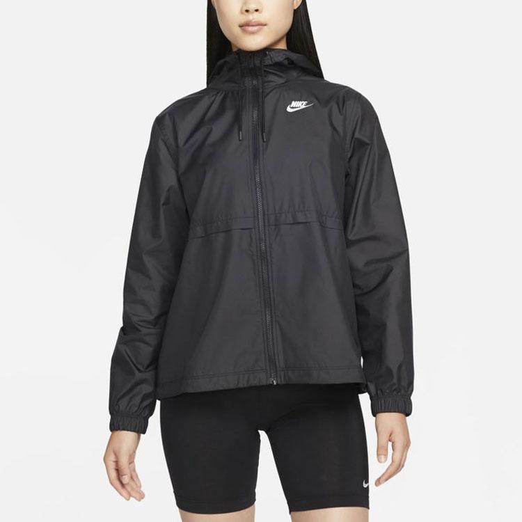 Nike Solid Color Logo Sport Casual Loose Eco-Friendly Windproof Water-Repellent Lightweight Woven Hooded Jacket Women Jacket Black DM6180-010