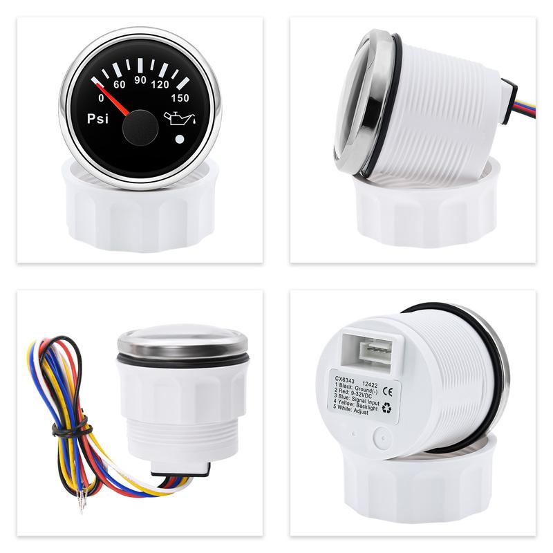 Wasserdichter Auto 2"52mm Öldruckanzeige+Sensor 7 Farben LED 0~150PSI Öldruckmesser mit Blitzalarm Boot Yacht 12V24V