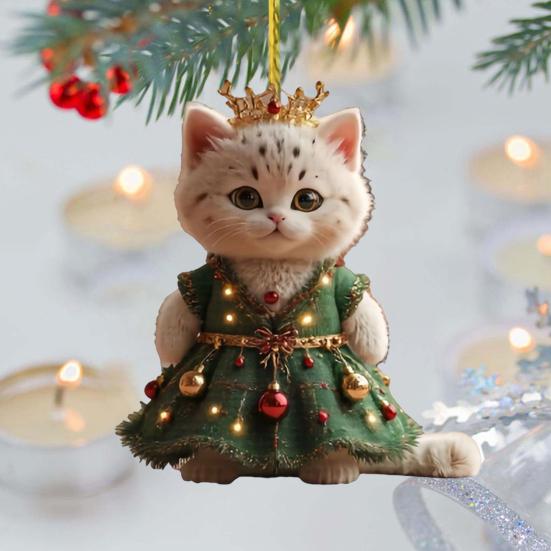 Cute Cat Christmas Ornament Acrylic Christmas Tree Ornament 2D Flat Cartoon Cat Hanging Pendant
