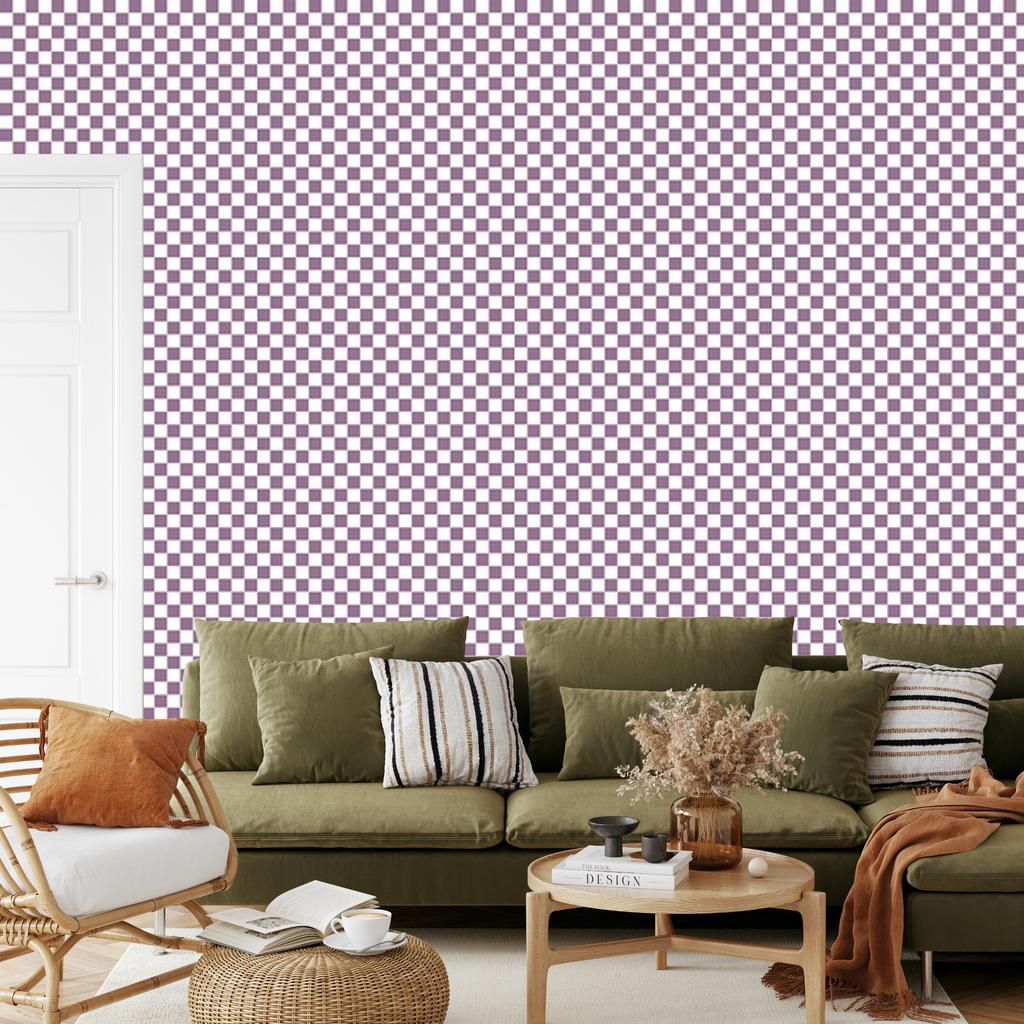 Checkerboard Wallpaper Light Gray and Purple for Living Room and Bedroom 50x1000