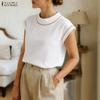 ZANZEA Women Elegant Round Neck Casual Short Sleeve Blouse
