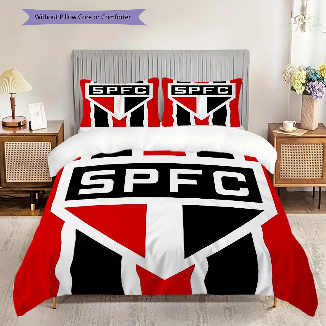 Sao Paulo FC Pattern Bedding Quilt Set Quilt Cover Pillowcase Home Decoration Birthday Gift (1 * duvet cover + 2 * pillowcase, without core) 135x200cm