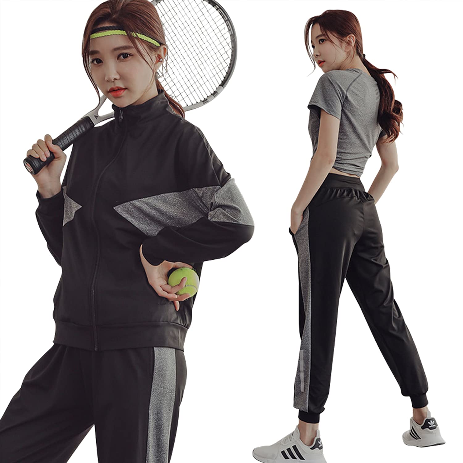 

Спортивный комплект Mskikefly для и включает топ и фитнес спорт длинный и короткий и женский комплект из 4 предметов для йоги, тренировок, бега, низ, майка, бюстгальтер, серый