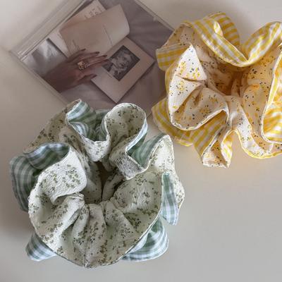 Korean-Style Checkered Floral Waist-Cinching Large Intestine Circle Hair Circle, Checkered Bun Hair Rope Sweet Hair Accessories