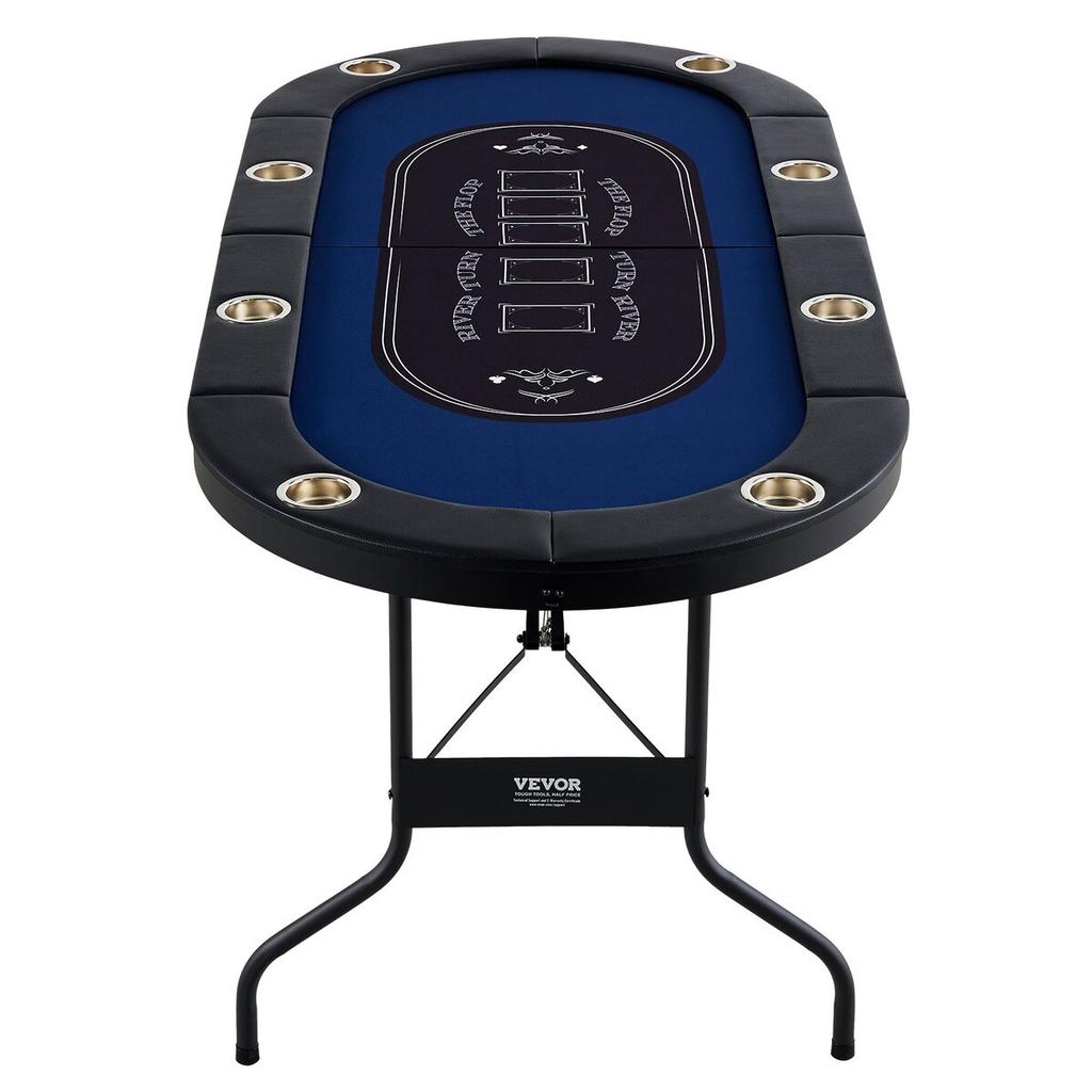 8 Player Foldable Poker Table, Blackjack Texas Holdem Poker Table with Padded Rails and Stainless Steel Cup Holders, Portable Folding Card Board Game