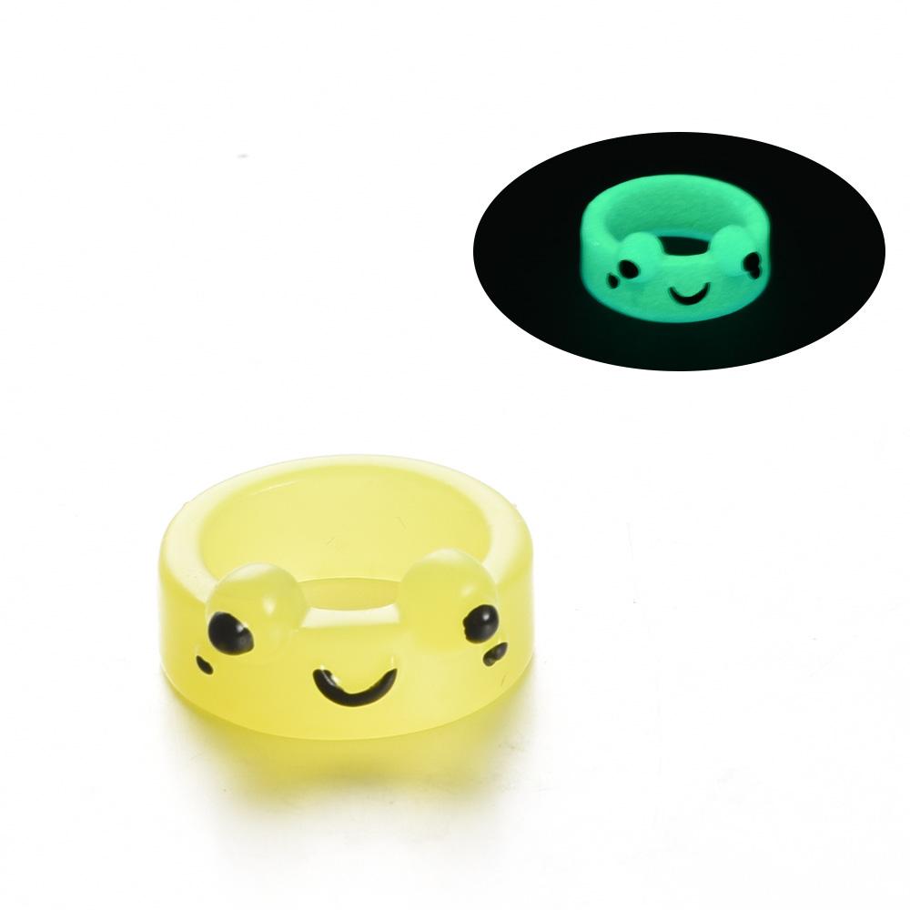 Glow Frog Resin Ring Colorful Acrylic Frog Rings Personality Animal Cartoon Cute Finger Ring Animal Jewelry Girlfriends Gifts
