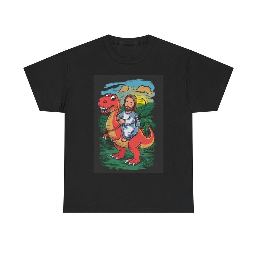 Jesus On A Dinosaur Shirt Funny Graphic Unisex Heavy Cotton Tee Unisex T-Shirt S