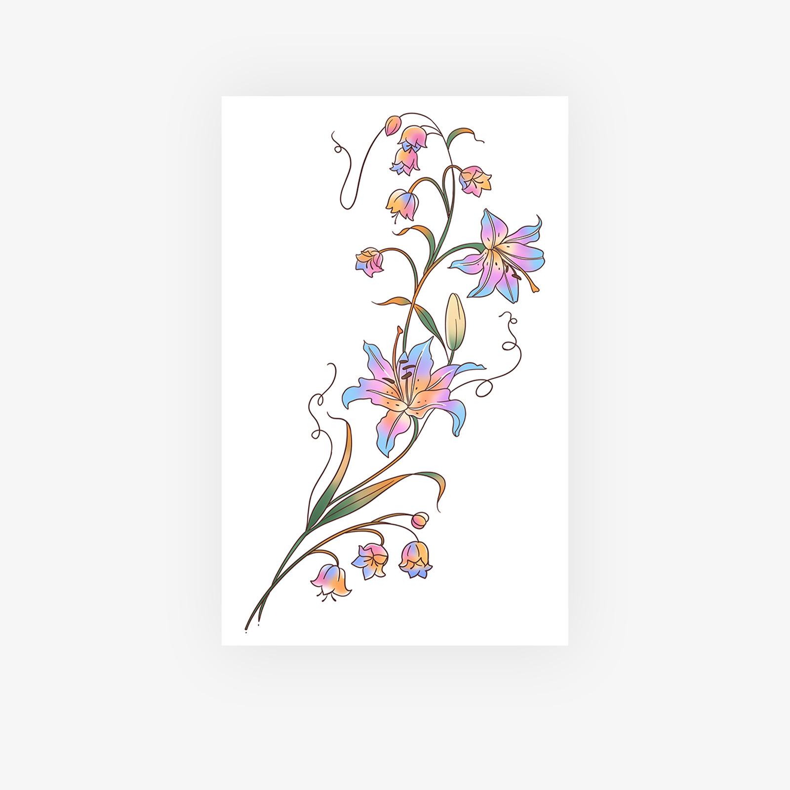 

Gentle Purple Tone Floral Tattoo Sticker | Simulation Lily Of The Valley Arm Sticker Waterproof And Long-Lasting 12*19CM