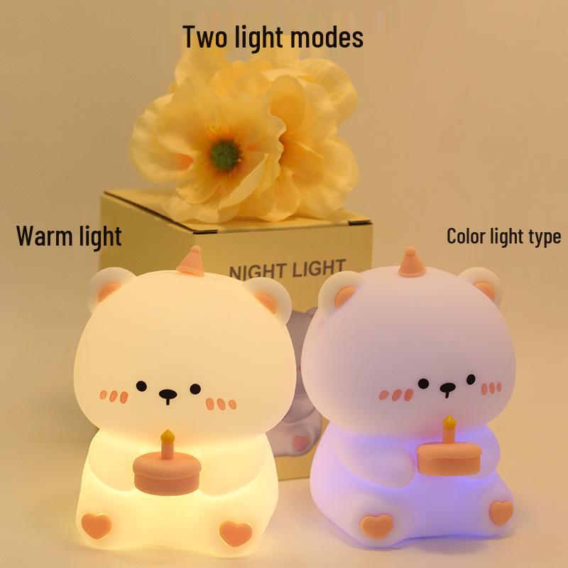 Silikonowa Lampka Nocna Mały Miś - Dotknij, aby Włączyć do Sypialni Dziecięcej lub Karmienia Piersią, Ochrona Oczu, Nastrojowe Światło Przyłóżkowe