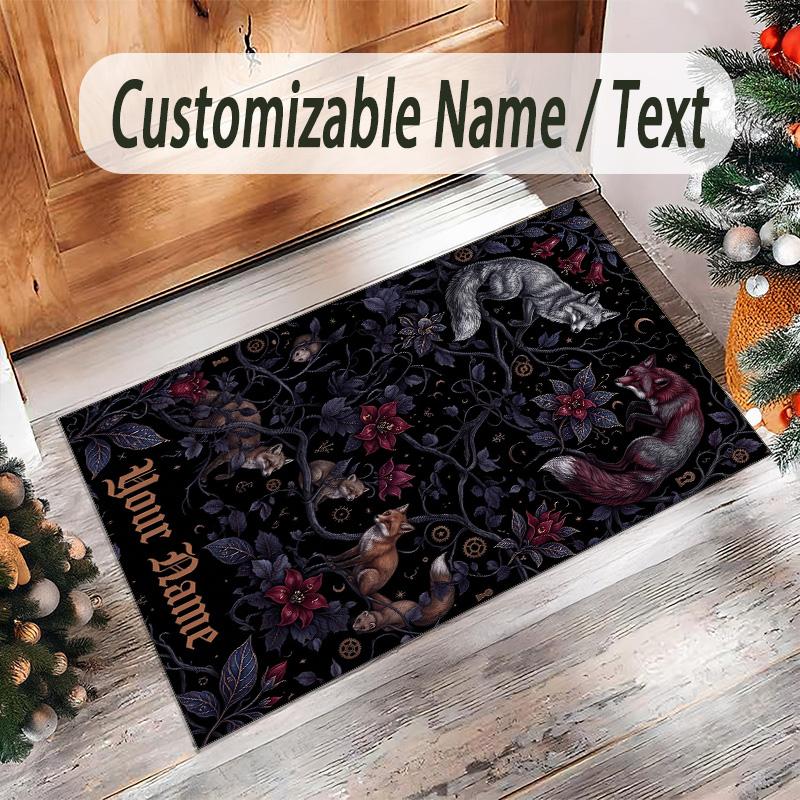 Fox Theme Crystal Velvet Floor Rug Personalized Custom Name Text Warm Carpet Home Decoration