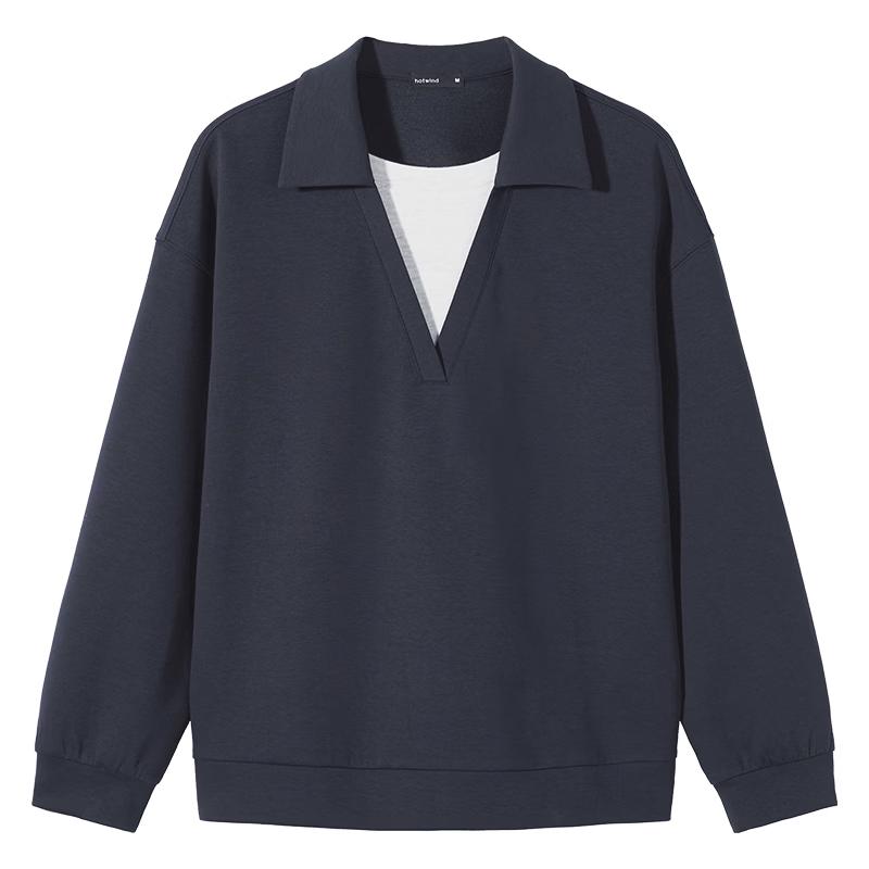 Hotwind Women s Faux Two-Piece Polo Collar Sweatshirt S