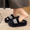 Fashion Fashion Brand Fluffy Slippers Women 2024 Autumn and Winter New Thick Bottom Open-toe Flip-flops Wear Warm Cotton Slippers