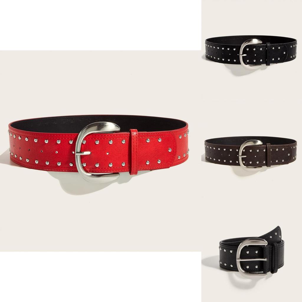 Punk Rock Leather Belt With Metal Pin Buckle For Casual Street Style