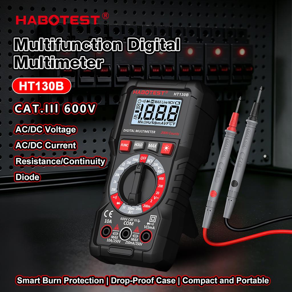 HABOTEST HT130B High-Precision Digital Multimeter AC/DC Current Meter Voltage Resistance Meter Electrician LCD Screen Ohm NCV