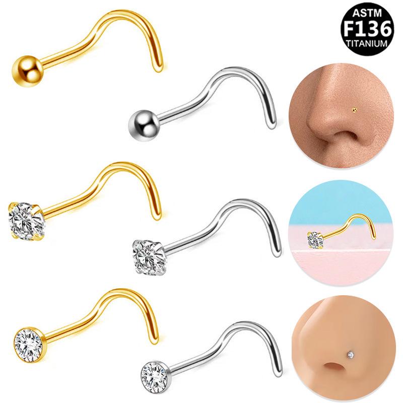 Classic F136 Titanium Zircon Nose Stud with S-Bar Piercing