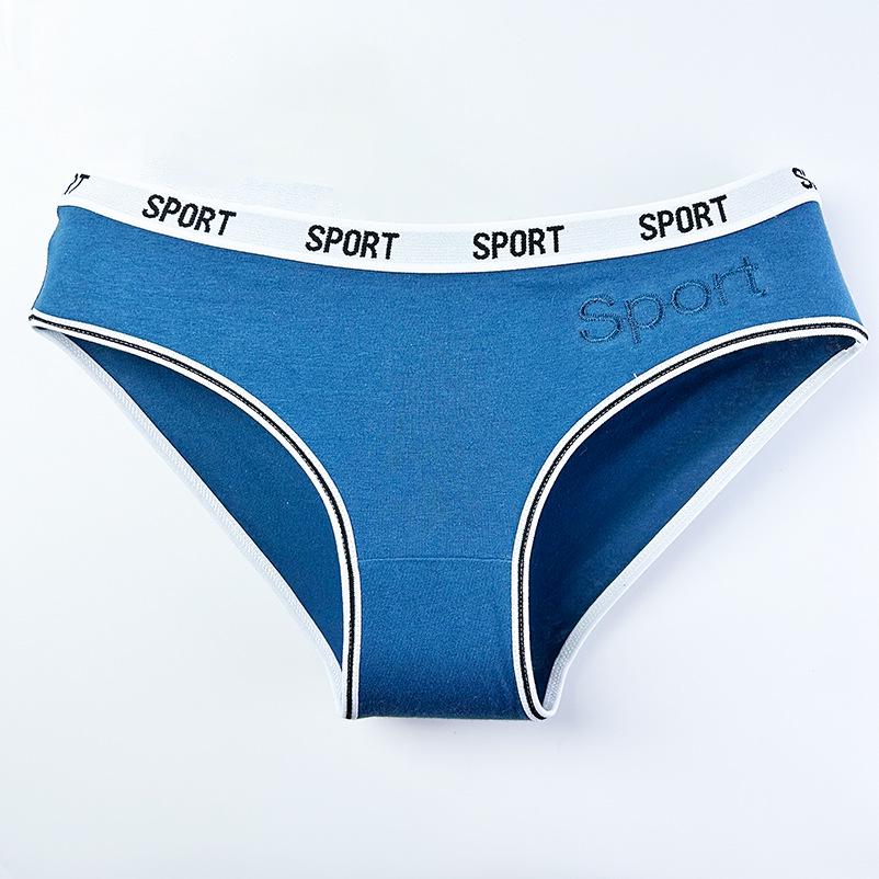 

Женские хлопковые трусы спортивного стиля с поясом с надписью и вышитой ластовицей Extra Large синий