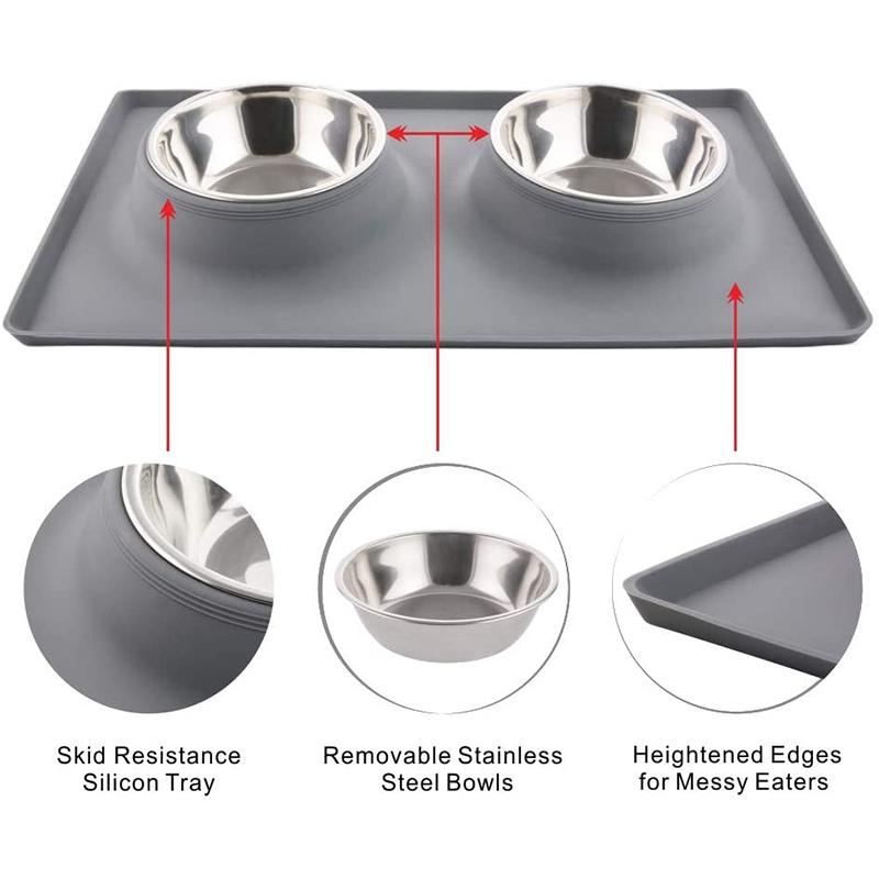 Benepaw Stainless Steel Double Dog Bowl With Silicone Mat Nontoxic Nonslip No Spill Pet Water Food Bowl Cat Puppy Feed Drinking