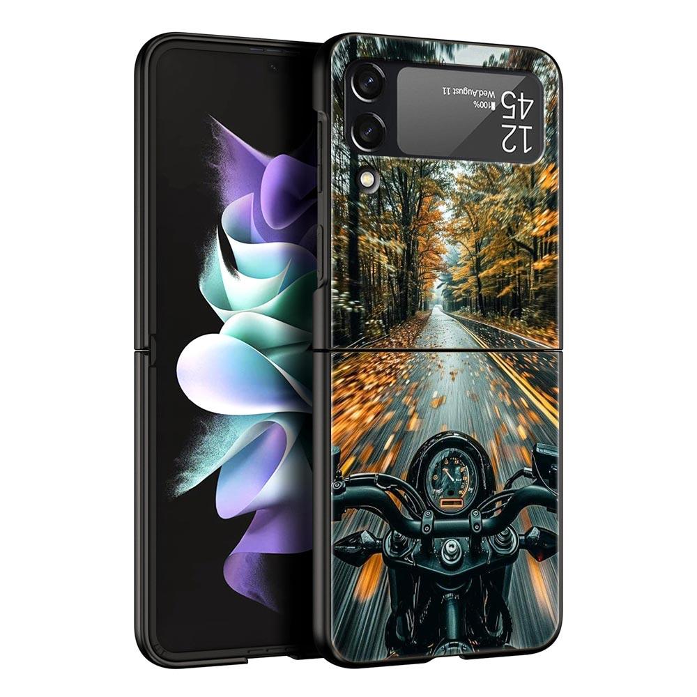Phone Case for Samsung Galaxy Z Flip 3 4 5 6 7 Folding Black Shell For Samsung Z Flip4 Flip5 PC Hard Cover Cool Motorcycle