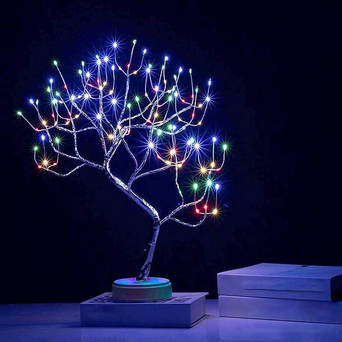 Bonsai LED Table Lamp with Pearl Gold Leaves & Silver Branches - Decorative Night Light & Christmas Tree Decor