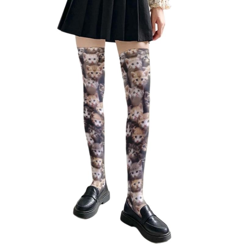 Women's Lolitas Thigh Highs Stockings 3D Cartoon Anime Over the Knee Socks Tights Cats Printed Silk Stockings Hosiery