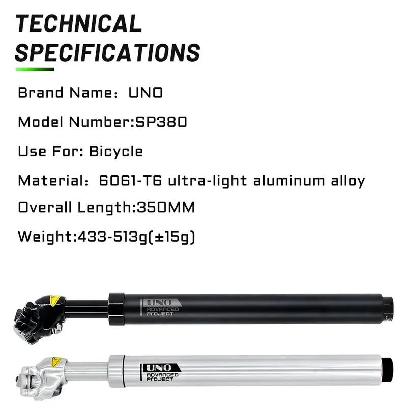 UNO Mtb Bike Shock Absorber 350mm Suspension Seatpost 27.2/28.6/30/30.4/30.8/30.9/31.6/33.9mm for Dropper Seatpost Bicycle Parts