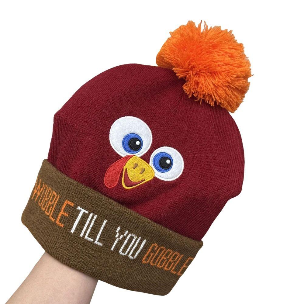 Acrylic Knitted Beanie Hat Warm Embroidered Beanies Funny Thanksgiving Hat  Themed Party