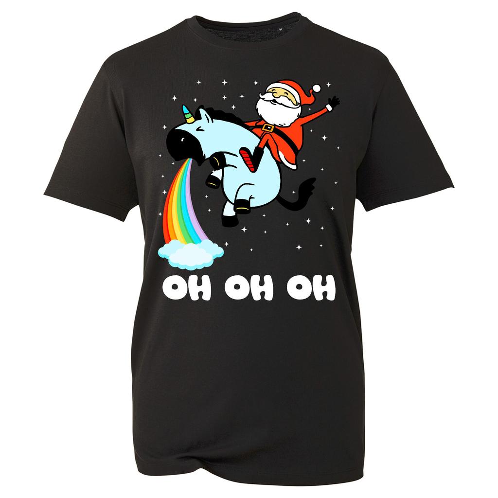 OH OH Santa Riding Rainbow Unicorn Christmas T ShirtOffensive Xmas Joke Ugly Te