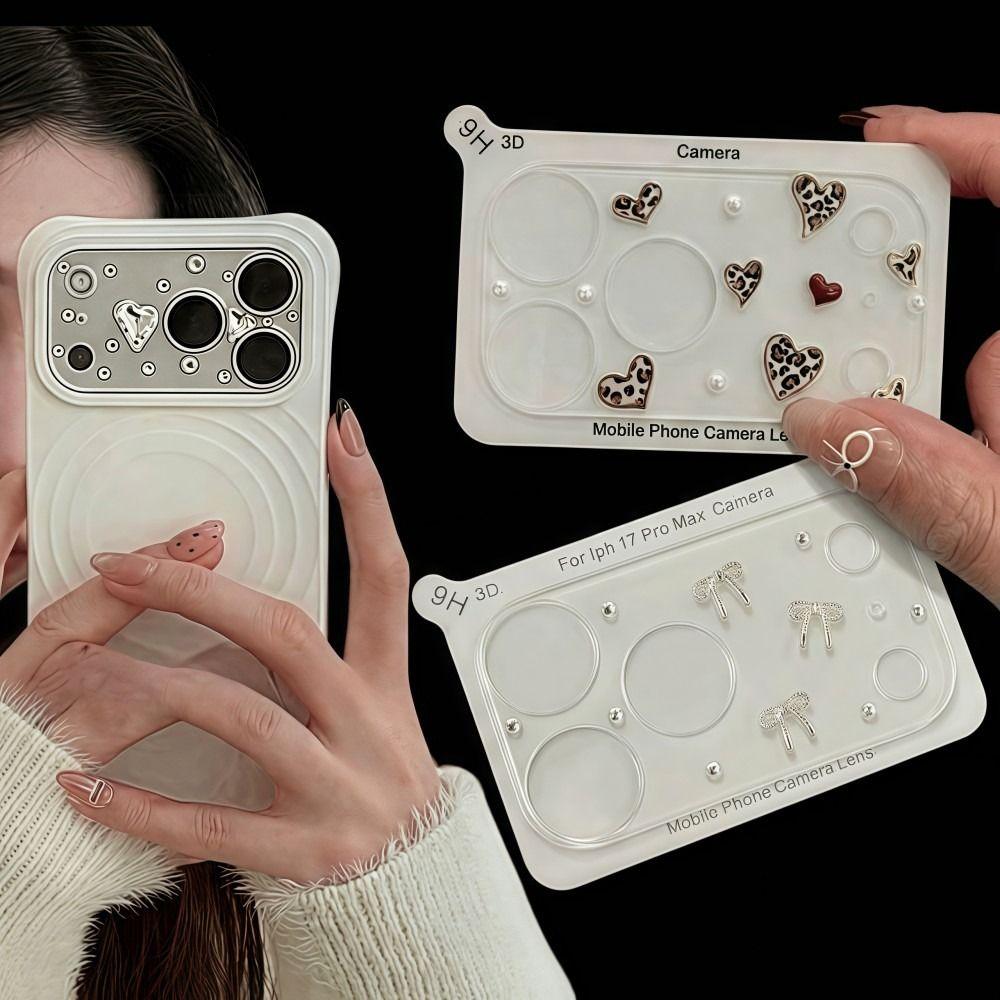 Diamond 3D Heart Glass Camera Protector Full Cover Anti Scratch Lens Film Shockproof Clear HD for iPhone 17 Pro Max 17Pro