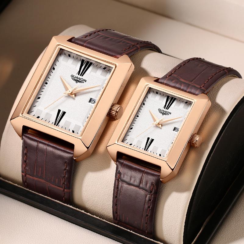 

Швейцарський кварцовий модний парний годинник з тонким шкіряним ремінцем - Простий, водонепроникний дизайн для чоловіків та жінок Default