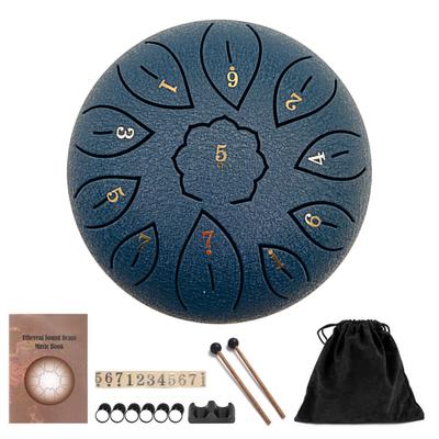 Tamburo a lingua in metallo da 6 pollici Mini tamburi a mano a 11 toni con bacchette Strumenti musicali a percussione
