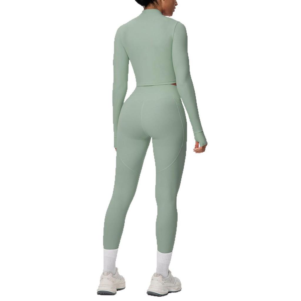 Zipper Crop Top Jacket & High-Waist Butt-Lifting Pocketed Pants Sports Set - Perfect for Yoga, Running, & Casual Fitness.