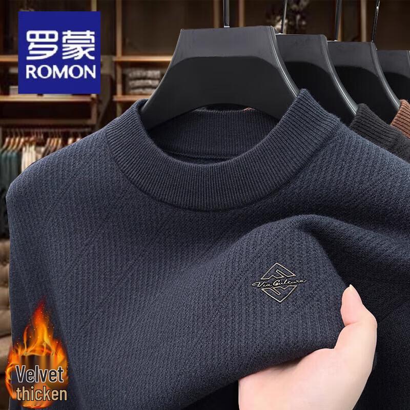 

Romon Men s Plush Lined Round Neck Winter Knit Sweater M